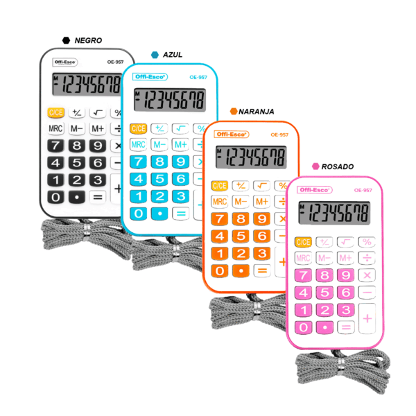 OE-957-CARACTERISTICAS Calculadora de bolsillo con cordón 8 dígitos OE-957